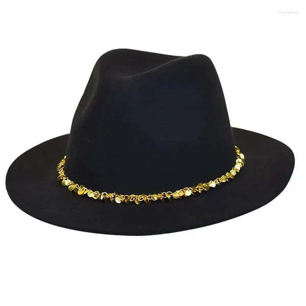 Bérets laine Fedora chapeaux pour femme paillettes d'or ceinture à large bord Style français Panama mode chapeau Jazz casquette en gros