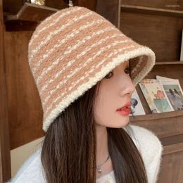 Berets lã pescador boné moda quente listra cordeiro lã chapéu cor misturada viseiras de pelúcia mulheres