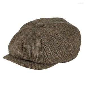 Berets Wool Tweed Sboy Cap Herringband Men Women Gatsby Retro Hat Driver Flat Black Bruine Green Coffee Marinebruine Oliv22