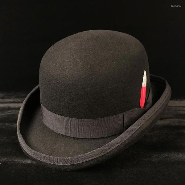 Bérets en laine pour hommes et femmes, chapeau noir, melon en feutre, Steampunk, 4 tailles S M L XL