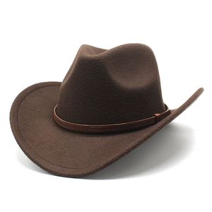 Berets Wool Dames Western Cowboy Hat voor Gentleman Lady Jazz Cowgirl met Leather Cloche Church Sombrero Caps 230926