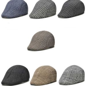 Baretten Wollen Baret Herfst en Winter Nieuwe Check Patroon Middelbare leeftijd en Ouderen Mannen en Vrouwen Forward Hoed Oude Man Cap Z0616