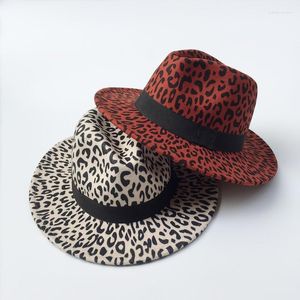 Bérets en laine à imprimé léopard - Chapeau Fedora élégant à bords plats pour homme