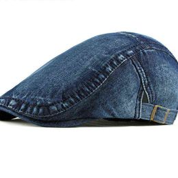 Bérets Wuaumx Simple lavé Denim bérets chapeau hommes femmes printemps été casquette plate artiste canard bouche chapeau aléatoire arête de poisson journal garçons chapeau J220722