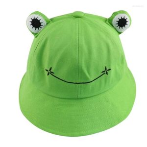 Baretten WZCX Cartoon Kikker Opvouwbare Zomer Vissershoed Mode Grappig Borduren Effen Kleur Hip Hop Wastafeldop Vrouwen