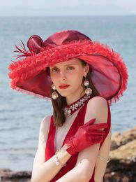 Berets x007 volwassen ontwerp Fedora hoed vrouwelijke Europese stijl all-match Big Brim Sunshade Black and Ladies