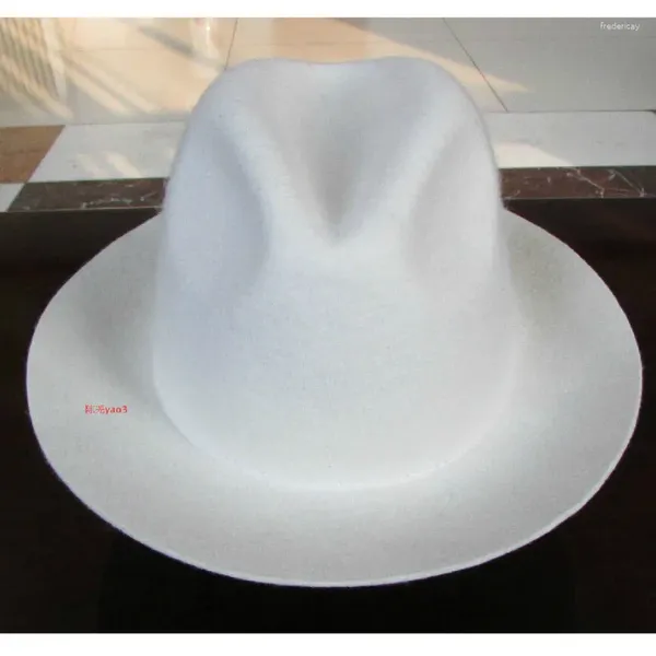 Bérets x051 White Wool Big Aaves Hat Fashion Felt Elegant Wide Brim Fedoras Fascineuse Fascinator Cap