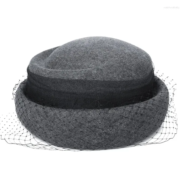 Bérets X4045 Laine Fedora Voile Chapeau Adulte Rétro Béret Dôme Haut Bassin Chapeaux Femmes Cloche Curling