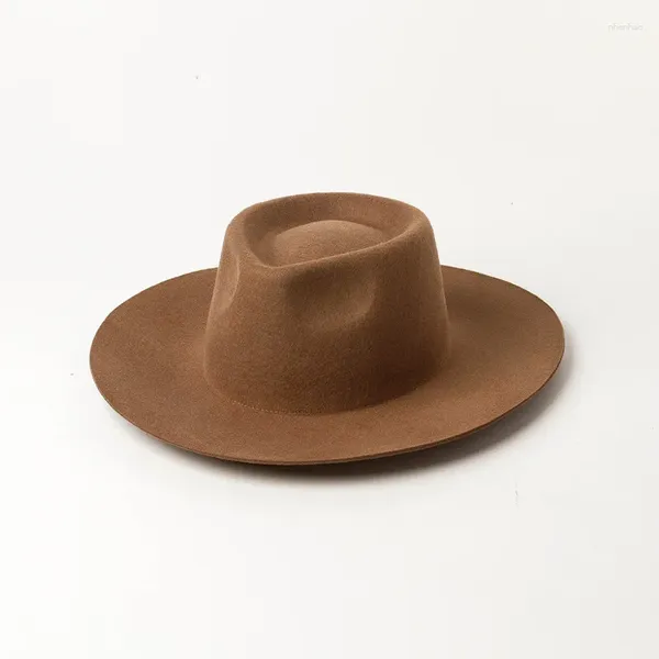 Bérets X459 rétro nu exquis laine Jazz chapeau mode forme concave feutre casquettes laine Fedora chapeaux à large bord
