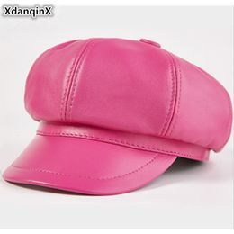 Beretten XDANQINX Autumn dames schapenvacht leer sboy caps elegante dame echte hoed eenvoudige mode jonge vrouwen trend cap 230821