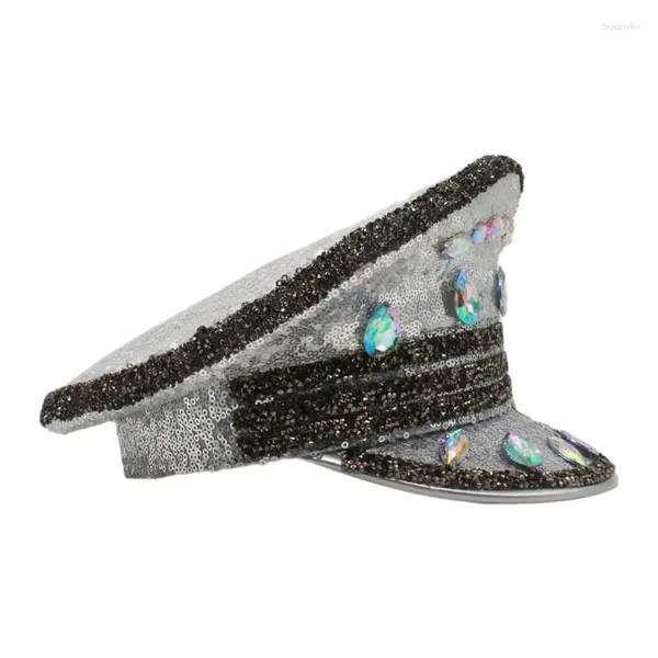 Bérets Y166 chapeau de capitaine de bijoux avec des paillettes de cristal lourdes pour la mariée Bachelorette Party main perles papillon mariage Pos