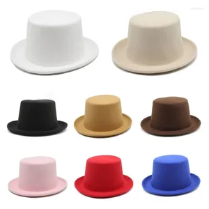 Bérets Y166 Laine Plat Top Hat Hippies Cap Adultes Fedora Stage Show Dress Up Jazzs