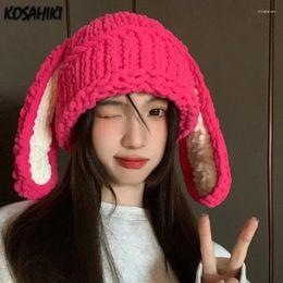 Berets Y2k Ästhetische Ohren Frauen Kawaii Hüte 2023 Herbst Winter Gestrickte Kontrast Farbe Süße Hut Alle Match Japanische Mode Kappe