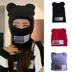 Beretten y2k balaclava dames winterhalsbescherming hoed wollen cap unisex herfstbeer grote oor beanie gebreide capuchon kraag gorra