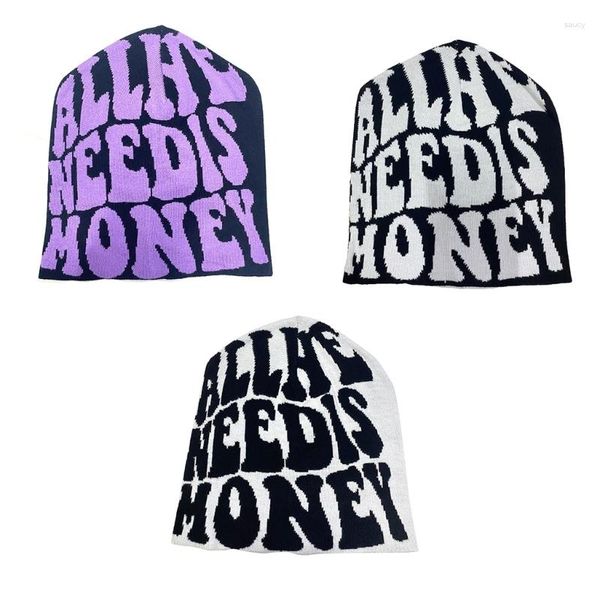 Bérets Y2K BeaniesNeed Is Money Grunge Bonnet en tricot Skullies Slouchy Femmes Skull Cap Graphic