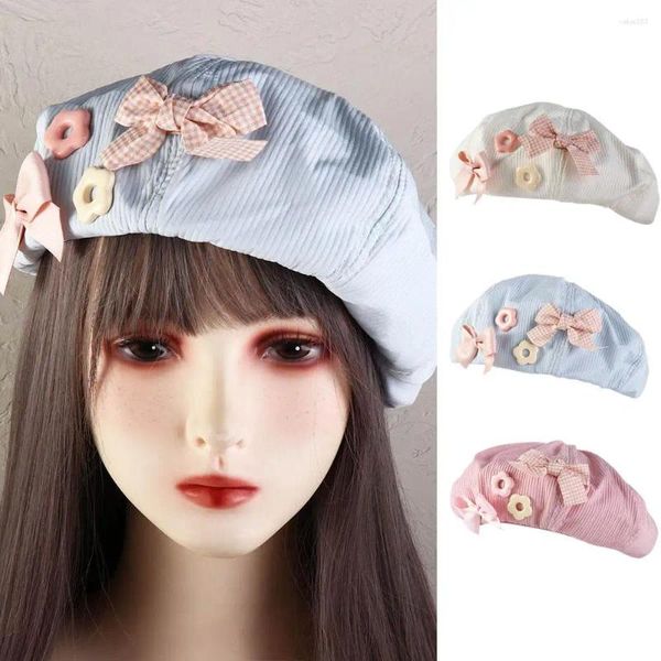 Berets Y2K Bow Flower Beret rétro Style Color Color Painter Painter Cotton Harajuku Octogonal Cap Girl