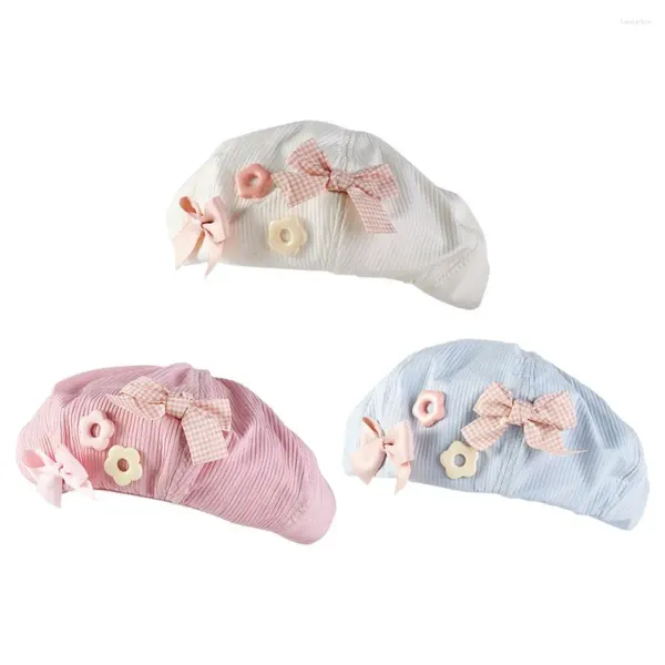 Bérets Y2k Bow Fleur Béret Rétro Coton Collège Style Peintre Chapeau Japonais Couleur Unie Casquette Octogonale Fille