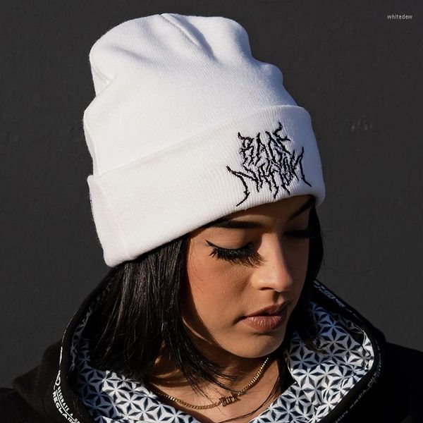 Boinas Y2K Gorra de punto Jersey Sombrero de lana Gorras Bordado Gráfico Cálido Hip-hop Beanie Street Punk Invierno Gótico Unisex