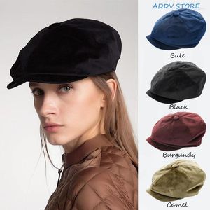 Bérets Y2K Sboy Cap Vintage Style anglais peintre chapeau bec de canard béret pour hommes femmes couleur unie octogonale à large bord