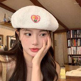 Bérets y2k femmes béret chapeau coréen love coeur fleur peintre capter chou couleur solide respirer les filles minces chapeaux octogonaux