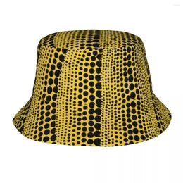 Bérets Yayoi Kusama Tokyo 1998 Chapeau de seau pour unisexe Points abstraits Art Citrouille Voyage en plein air Pliable Bob Chapeaux de pêche Boonie