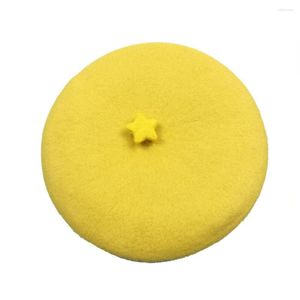 Boinas Amarillo Estrella Boina Sombrero Chica Invierno Lindo Casual Moda Pintor Cap Mujeres Lana Cálido Venta al por mayor 2023