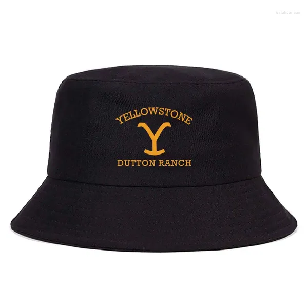 Berets Yellow Sones Dutton Ranch Bucket Hat Woman Man Man Summer Sun Beach Fisherman Cap Unisexe Adulte Daily Cotton Panama