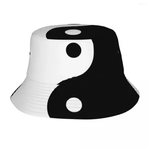 Bérets yin yang chapeau de seau minimal pour les chapeaux de pêcheur en noir et blanc unisexe