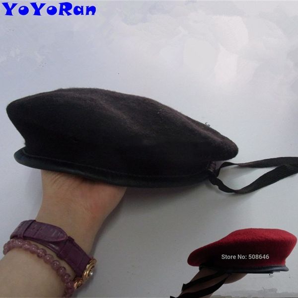 Bérets YOYORan 1 PC homme 100 laine béret militaire noir rouge marine couleur unie armée soldat casquette tactique chapeau vêtements 230907