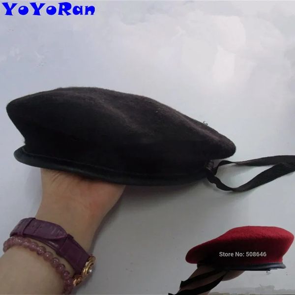 Bérets YOYORan 1 PC homme 100% laine béret militaire noir rouge marine laine couleur unie armée soldat tactique béret casquette chapeau vêtements 231027