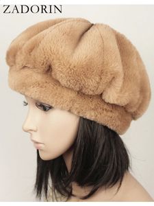 Bérets ZADORIN haute qualité chapeaux d'hiver mode femmes élégantes fausse fourrure de lapin chapeau béret épais chaud fausse fourrure casquettes vêtements d'extérieur 231109