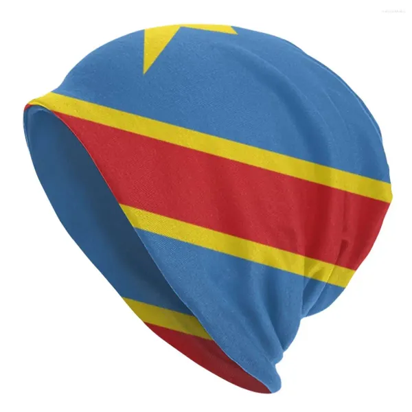 Bérets Zaïre Bonnet Chapeaux Drapeau Du Congo Kinshasa Chapeau À Tricoter Adulte Unisexe Drôle Tête Wrap Bonnet Hiver Hippie Design Casquettes