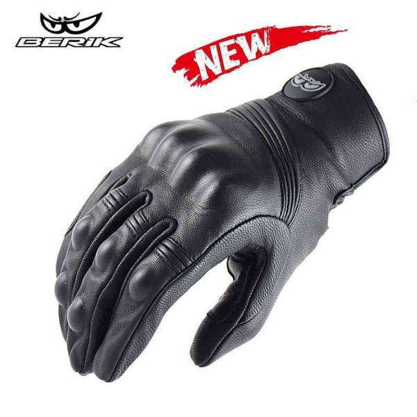 BERIK motocicleta impermeable transpirable Moto cuero Motocross guantes de montar dedo completo negro Summer2501