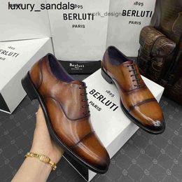 Berluti Business Leather Chaussures Oxford Calfskin Handmade Top Quality Burlut Galet Handmade Colored Fashion Gentleman Dresswq Zkjp