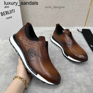 Berluti Business Leather Chaussures Oxford Calfskin Handmade Top Quality Low Top Sports Scritto Match One Step SneakerWQ UF4V
