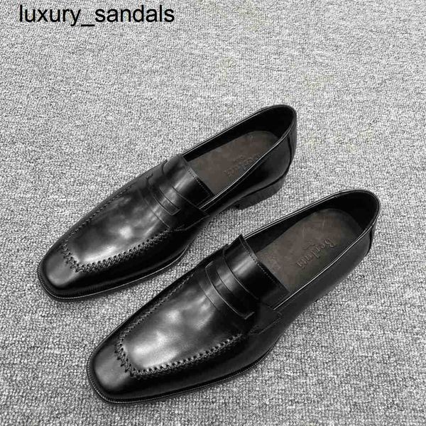 Berluti Business Leather Shoes Oxford Calfskin Handmade Top Quality BERLUTIBruti Goodyear Handmade Cold Sticky True Simple and High end British Style Slipperwq