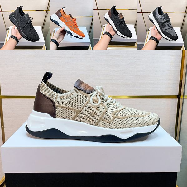 Berluti, zapatos deportivos hechos a mano para hombre, zapatillas de deporte de punto y cuero de sombra, zapatos informales de moda