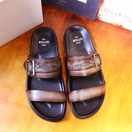 Berluti handgemaakte pantoffels van hoogwaardig echt leer luxe pantoffels strandschoenen modieuze casual sandalen