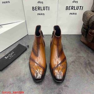 BERLUTI Botas de cuero Nuevas botas de cuero Chelsea para caballeros ingleses con estampado Scritto para hombre Botas Martin cepilladas de piel de becerro HBPM