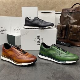 Berluti Baskets en cuir BERLUTI Chaussures décontractées Berluts Nouveaux hommes en cuir de veau couleur brossée perforé chaussures de sport respirantes à la mode et à la mode pour hommes à lacets