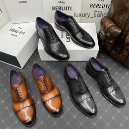 Berluti Herren-Kleiderlederschuhe, lässig Berluti Herrenkleid-Lederschuhe, lässige Herrenschuhe, formelle Business-Lederschuhe, Derby-Schuhe, niedrige Schnür-Oxford-Schuhe WN-A6QZ