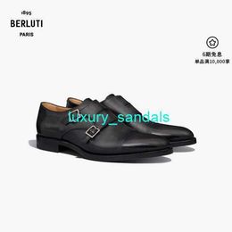 BERLUTI Chaussures habillées pour hommes Chaussures richelieu en cuir Berluti 23 Automne/hiver Chaussures de moine en cuir à double bouton Equilibre Noir Gris 050 HB53