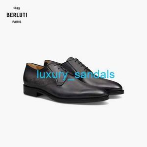 BERLUTI chaussures habillées pour hommes chaussures richelieu en cuir Berluti classique motif Scritto chaussures derby en cuir pour hommes noir gris 050 HB9B