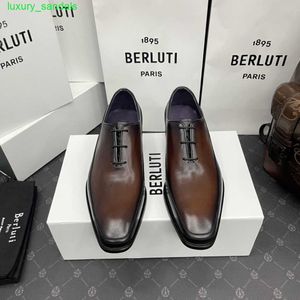 BERLUTI Chaussures habillées pour hommes Chaussures Oxfords en cuir Berlut Nouveaux hommes Venezia Cuir de veau brossé Oxford Chaussures à la mode Gentleman Business Dress Leather Shoes HB2A