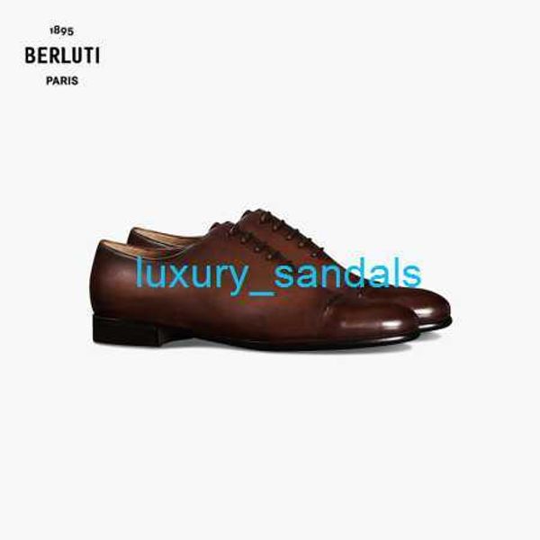 BERLUTI Chaussures Habillées pour Hommes Chaussures Oxfords en Cuir Berluti Classique Gaspard Galet Chaussures à Lacets en Cuir de Veau Chaussures Formelles Couleur Acajou 050 HBCT