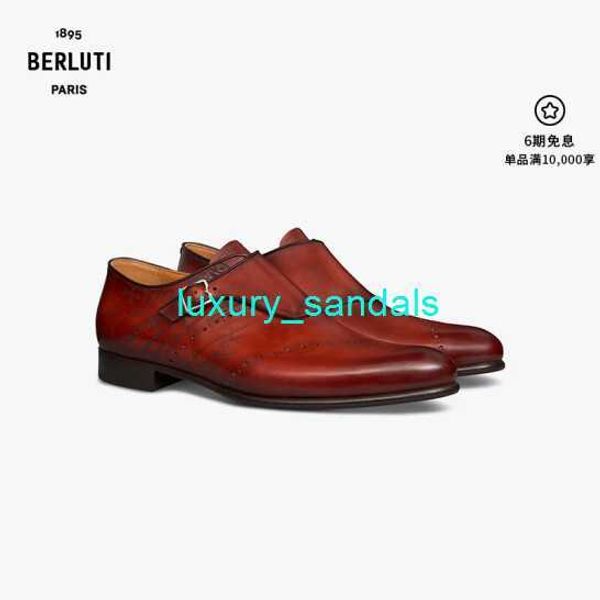 BERLUTI Zapatos de vestir para hombre Zapatos Oxford de piel Zapatos Berluti para hombre Zapatos Monk de piel con estampado Galet Scritto Rojo Siena 075 HBPD