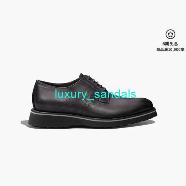 BERLUTI Chaussures habillées pour hommes Chaussures Oxfords en cuir Berluti Printemps et été Nouvelles chaussures derby en cuir à motif Alessio Scritto Noir Gris 055/395 HBS3