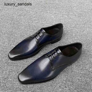 Berluti Chaussures habillées pour hommes Chaussures en cuir Berlut Bleu Question Goodyear Fait à la main Coloré Business Semelles véritables Luxe et haut de gamme Style français Rj