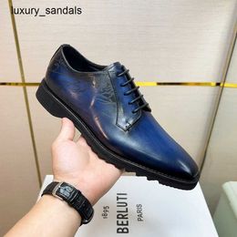 Berluti hommes chaussures en cuir formel Berlut nouveaux hommes Scritto motif couleur Oxford cuir de veau messieurs robe d'affaires Rj