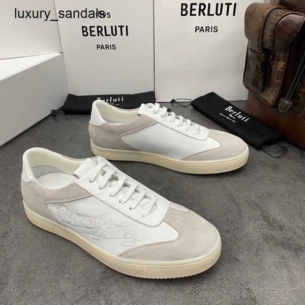 Berluti Hommes Chaussures Playoff Baskets en cuir 2024 Nouveau Casual Trendy Board Station européenne Véritable Business Bruti Anti Slip Haute Beauté Little Whi U9VO